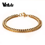 Vinterly Gold Color Chain Bracelets Bangles High Quality 316L Stainless Steel Mesh Wristband Bracelet For Men Fashion Jewelry