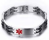 Vinterly Medical Men Alert ID Bracelet Fashion Jewelry High Quality Rock Punk Black Silicone Stainless Steel ID Bangles for Men