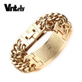 Vinterly Stainless Steel Cross Verses Pattern Bracelets Gold Color Double Row Hand Chain ID Bracelet Bangle for Men Jewelry