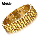Vinterly Men's Gold Color Stainless Steel Jewelry 21.5cm High Polished  Hand Chain Men Bracelet For Male Christmas Gifts