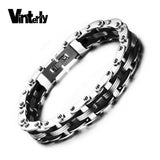 Vinterly Stainless Steel Bracelet Men Punk Black Silicone Biker Bicycle Chain Bracelets For Male Jewelry
