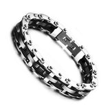 Vinterly Stainless Steel Bracelet Men Punk Black Silicone Biker Bicycle Chain Bracelets For Male Jewelry